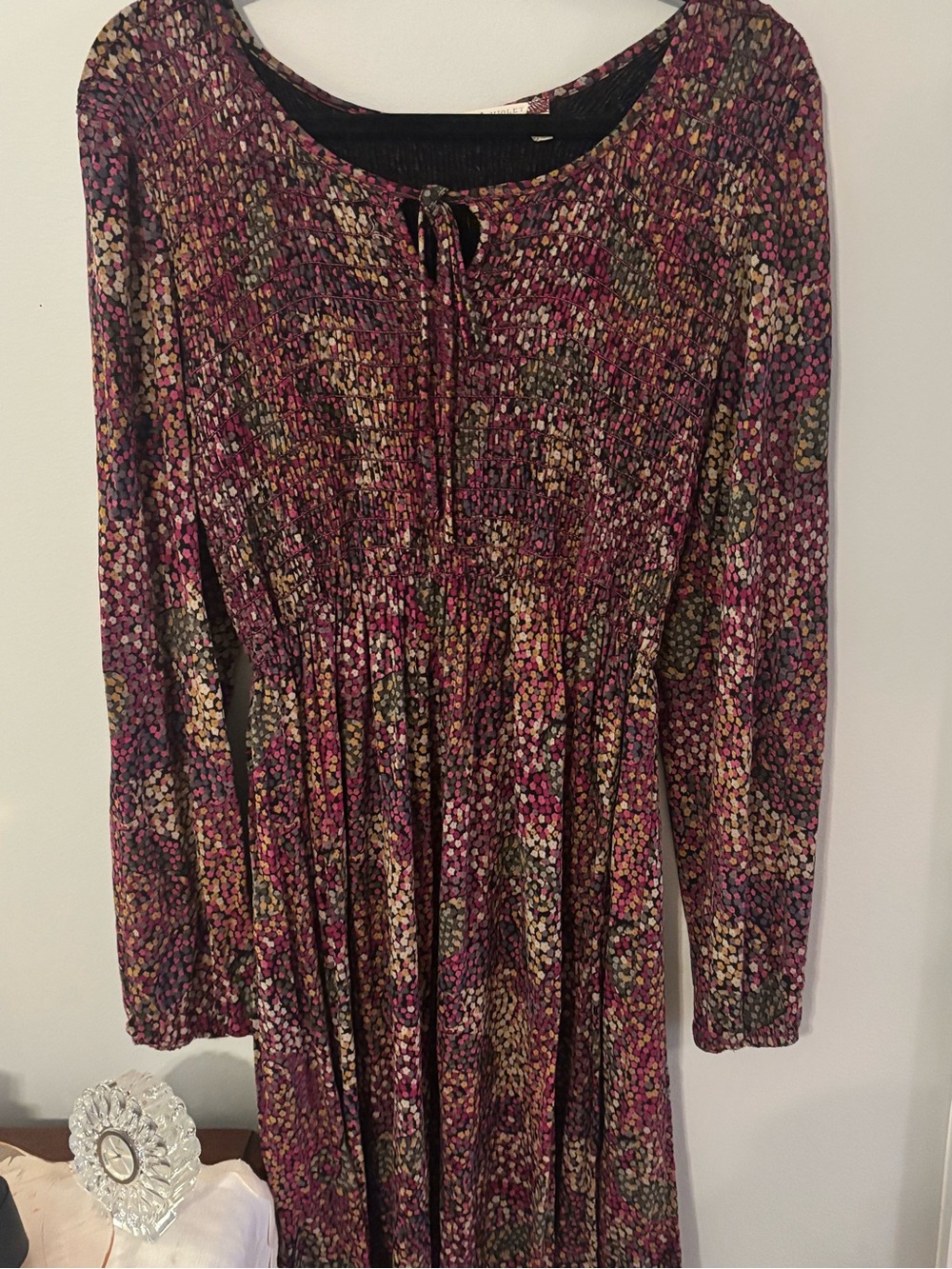 Chelsea & Violet Long Sleeve Floral Midi Dress in Burgundy Multi